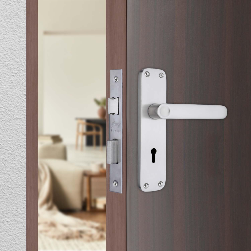 Godrej Mortise Door Lock | Handle Set | ELC 09 | 6-Lever Locking Mechanism | Reversible Latch | For Home & Office | for Wooden Doors | Satinless Finish | 5 Year Warranty